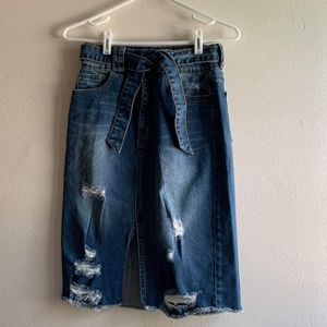 Distressed denim skirt